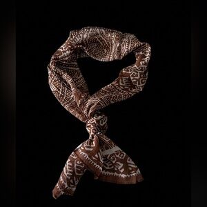 Vintage Liz Claiborne 100% Silk Scarf Brown White Tribal Geometric Print Oblong
